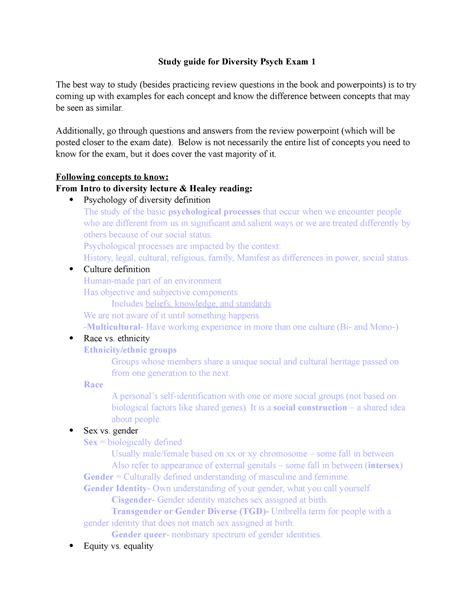 Study Guide For Exam Research Methods Study Guide For Diversity