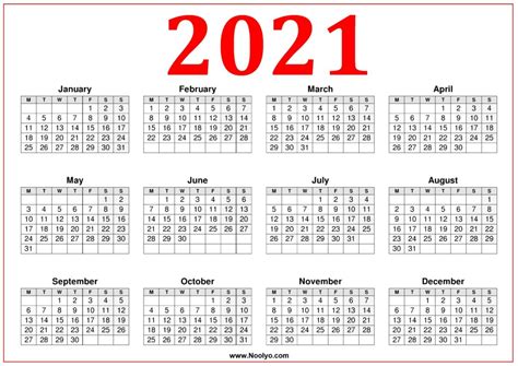 Uk Calendar 2021 Year Week Starts Monday