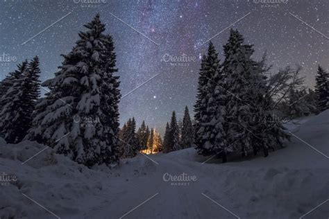 Starry Night In The Winter Mountains Winter Mountains Starry Night