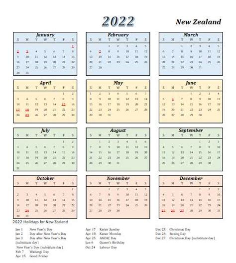 Printable 2022 New Zealand Calendar Templates With Holidays