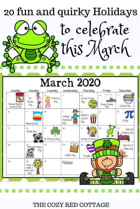 The Cozy Red Cottage 20 Fun March Holidays Free Printable Calendar