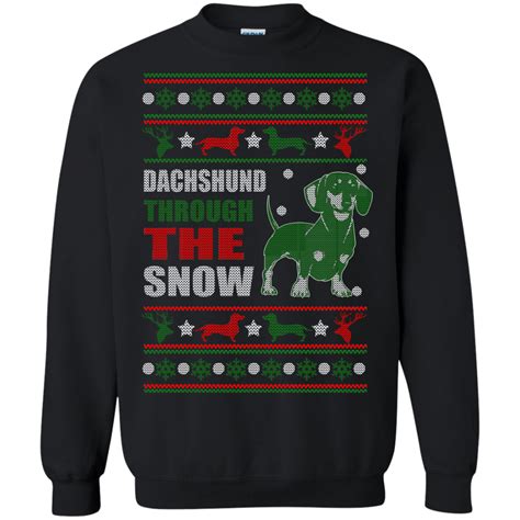Dachshund Ugly Christmas Sweater Dachshund Through The Snow Teesmiley