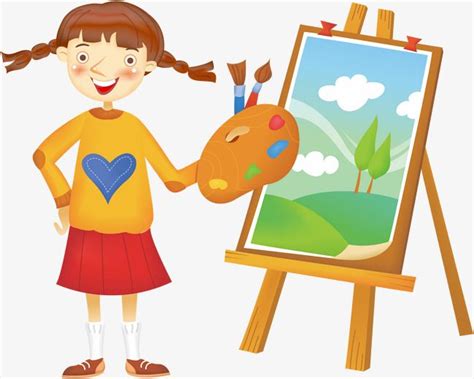 Cartoon Little Painter Girl Painting Art Png Transparent Clipart