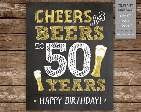 Cheers And Beers To 50 Years Printable Sign 50th Birthday Etsy