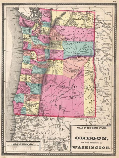 Oregon And The Territory Of Washington Oregon Map Vintage Wall Art