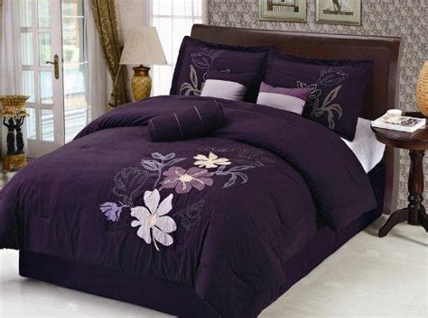 7 Piece Queen Purple Floral Applique Comforter Set By Kinglinen 5999