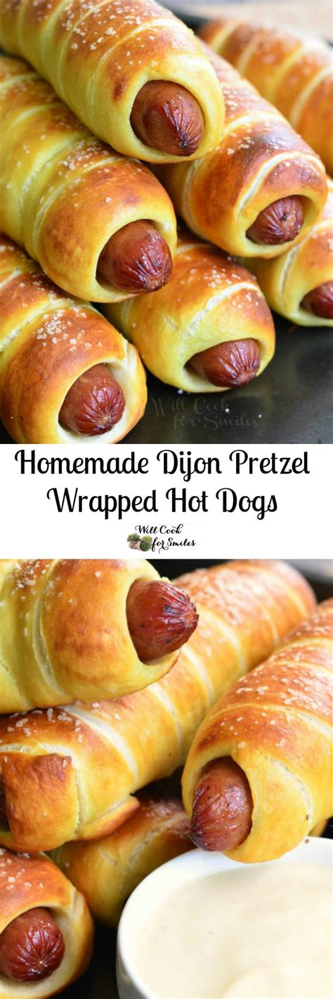 This is how you make those cute little mummy hot dogs you see all over pinterest for. Homemade Dijon Pretzel Wrapped Hot Dogs with Maple Dijon ...