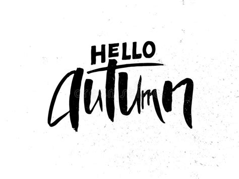 Hello Autumn Lettering On Abstract Spot With Leaves Stock Illustration