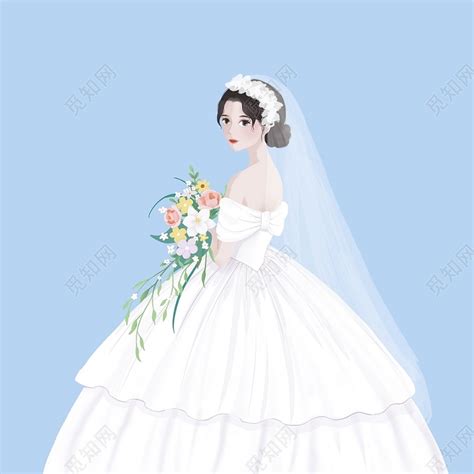 白色穿婚纱侧面抱捧花的女生卡通单人唯美婚png素材下载 - 觅知网