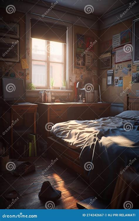 Very Messy Teenage Boy S Bedroom With Piles Of Clothes Generative Ai