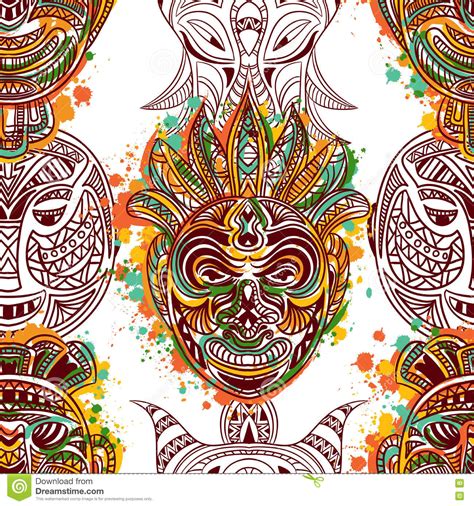 Seamless Pattern With African Tribal Mask With Ethnic Geometric