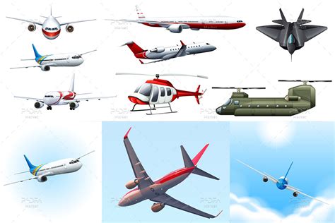 دانلود وکتور هواپیمای مسافربری ، جنگی و هلیکوپتر 10382 پی اس دی فا