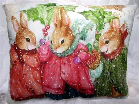 Winter Bunnies Pillow Christmas Rabbits Snow Bunnies Shabby Etsy