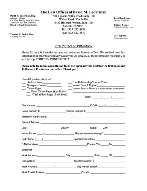 printable client intake form law firm  templates fillable