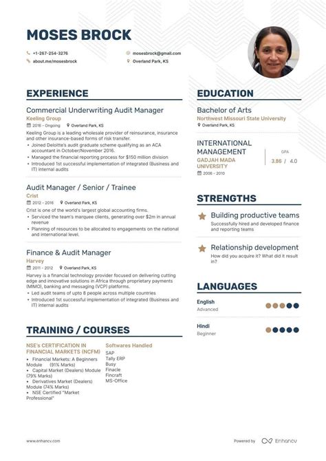 You can download this internal auditor cv template in word or pdf format or just view it online to copy and paste. Top Audit Manager Resume Examples & Samples for 2020 | Enhancv.com