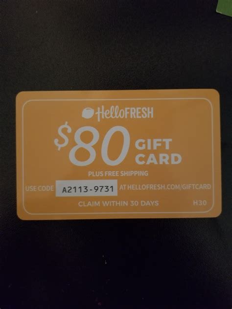 Fri, jul 30, 2021, 12:55pm edt Giving Hello Fresh Meal Delivery $80 gift card : FREE