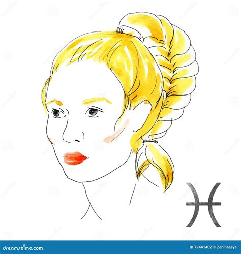 Pisces Girl Sketch Style Woman With Zodiac Sign Cartoon Vector