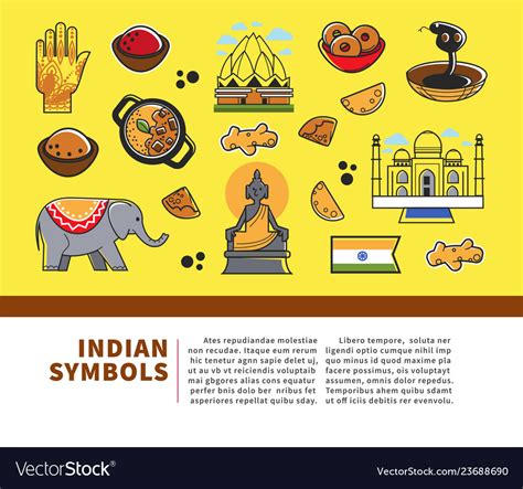 Indian Culture Symbols And India Landmarks Vector Image