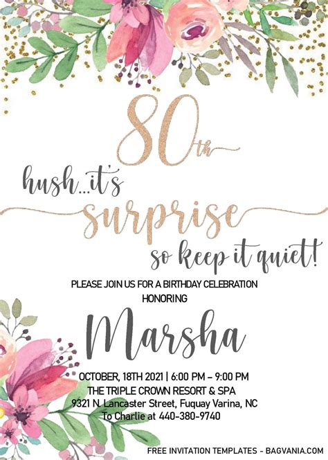Floral 80th Birthday Invitation Templates Editable With Ms Word