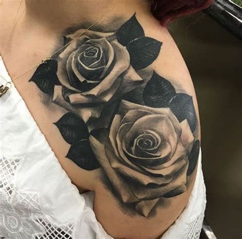 40 Blackwork Rose Tattoos You Ll Instantly Love Tattooblend Rose Shoulder Tattoo Flower