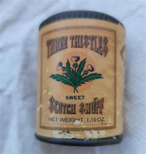 VINTAGE HELME THREE Thistles Sweet Scotch Snuff Tin Paper Label 1 15 Oz