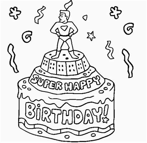Cute animal themes, birthday hats, balloons, cards, and cakes. Super Happy Birthday Cake Coloring Page - Free Printable ...
