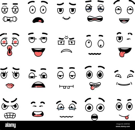 cartoon expressions character face expressing mouths and eyes diverse emotions isolated fun