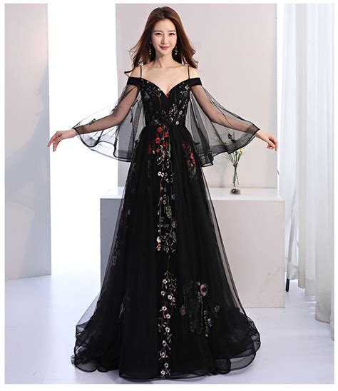The Eve Floral Embroidered Black Tulle Wedding Gown Broke Bride