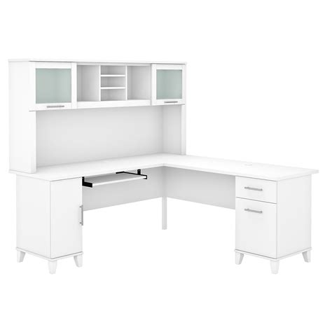 72w L Shaped Desk With Hutch In White By Bush