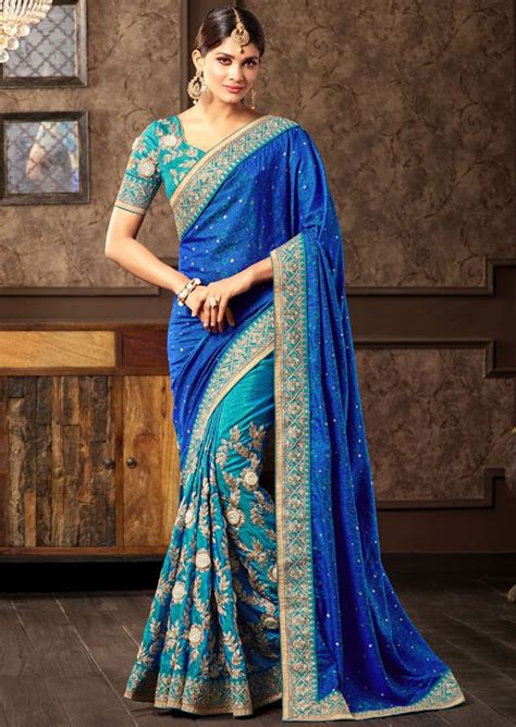 Amazing Teal Blue And Royal Blue Saree Wedding Saree Indian Trendy