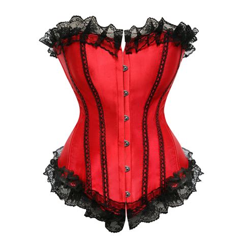corsets classic gothic satin lace trim boned bustiers clubwear bridal