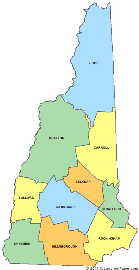 Printable New Hampshire Maps State Outline County Cities