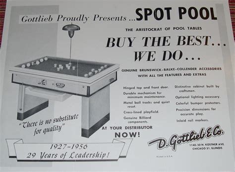 Gottlieb Spot Pool 1956 Coin Operated Bumper Pool Game