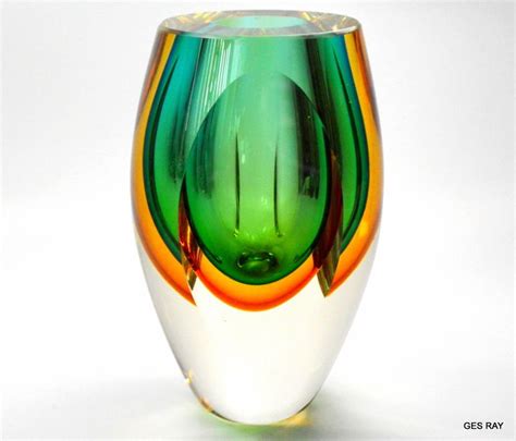 Flavio Poli Murano Sommerso Facetten Block Glass Vase Italian Glass Art Glass Glass Art