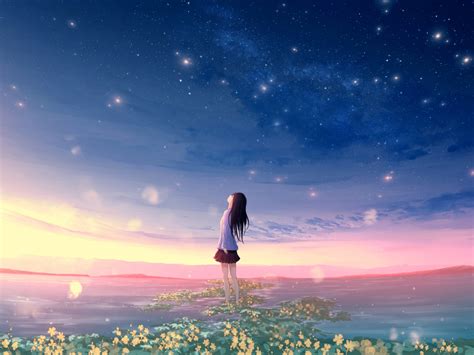 Desktop Wallpaper Original Sunset Landscape Anime Girl Hd Image