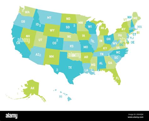 Map Of United States Of America Usa With State Postal Abbreviations