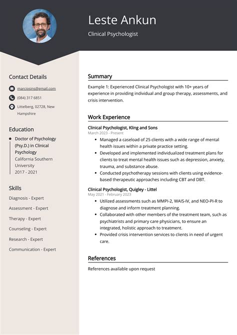 Clinical Psychologist Resume Example Free Guide