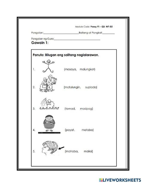 Salitang Naglalarawan Worksheet Live Worksheets