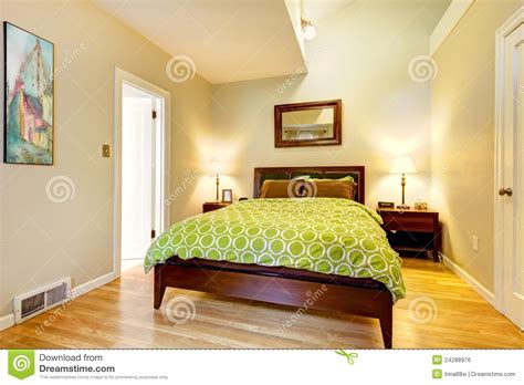 Maybe you would like to learn more about one of these? Modern Green And Beige Bedroom With Brown Bed. Stock Photo ...