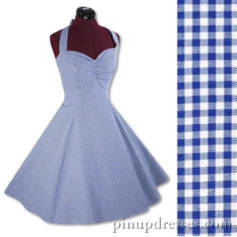 New Retro Blue Gingham Check Vintage Style Halter Swing Pinup Dress