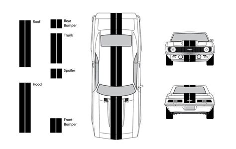 Chevy Camaro 1969 Dual 8 Racing Stripes With 1 Gap Vinyl Decal Kit