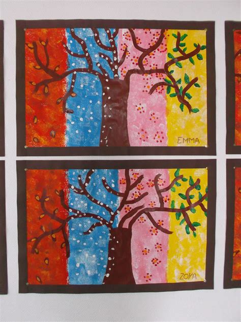 Je fais représenter un arbre 4 fois sur une fauille de canson et les élèves tracent le feuillage selon différentes couleurs selon les saisons. Arbre 4 saisons | Lettre pere noel, Art et Arts visuels