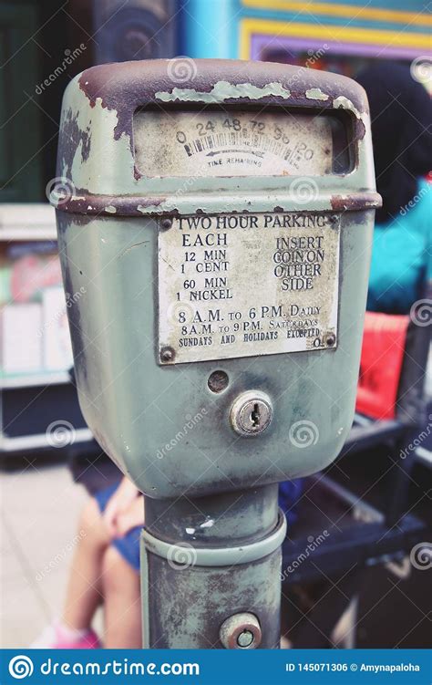 Close Up Old Vintage Parking Meter At Street Stock Photo Image Of