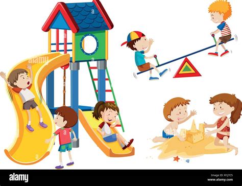Kids Playing At Playground Illustration Stock Vector Image And Art Alamy
