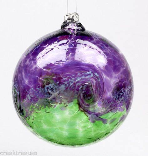 Kitras Van Glow Purple Green Hand Blown Art Glass Witch Ball Ornament To Hang In Windows Art