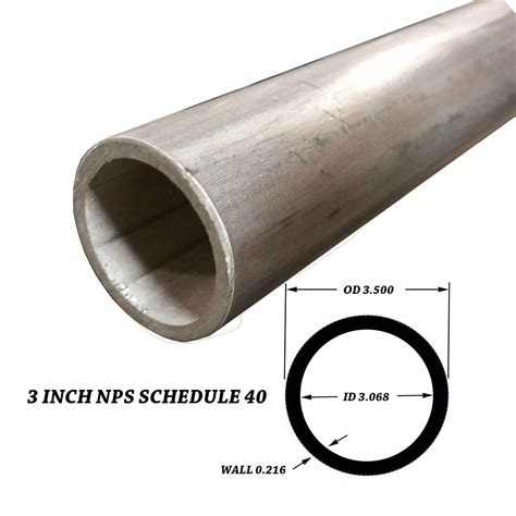 304 Stainless Steel Pipe 3 Inch NPS 12 Inches Long Schedule 40S 3 5