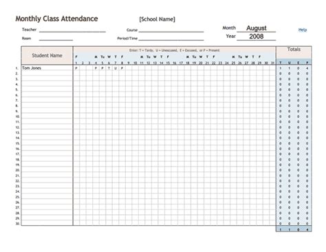 Download The Monthly Class Attendance From Teacher