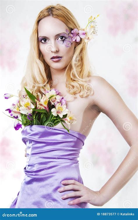 Portrait Of Beautiful Woman With Spring Flowers Stock Image Image Of