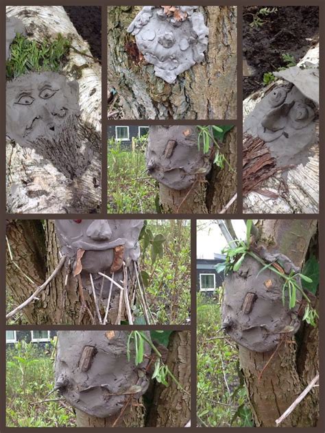 Clay Faces On Trees And Stumps Made By My 910 Year Olds At Our Forest