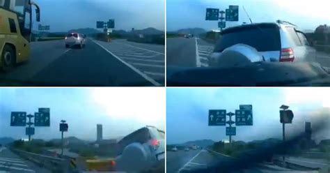 Car Causes Terrifying Smash By Cutting Across Lane At Last Second To